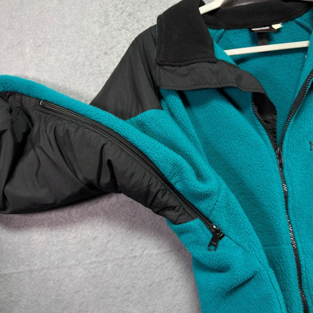 Marmot Mens Full Zip Fleece Jacket Teal Black Colorblock Pit Zips Mock Neck L